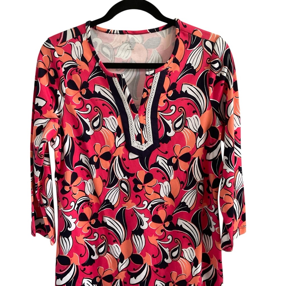Kim Rogers Pink and Orange Patterned Blouse Size M